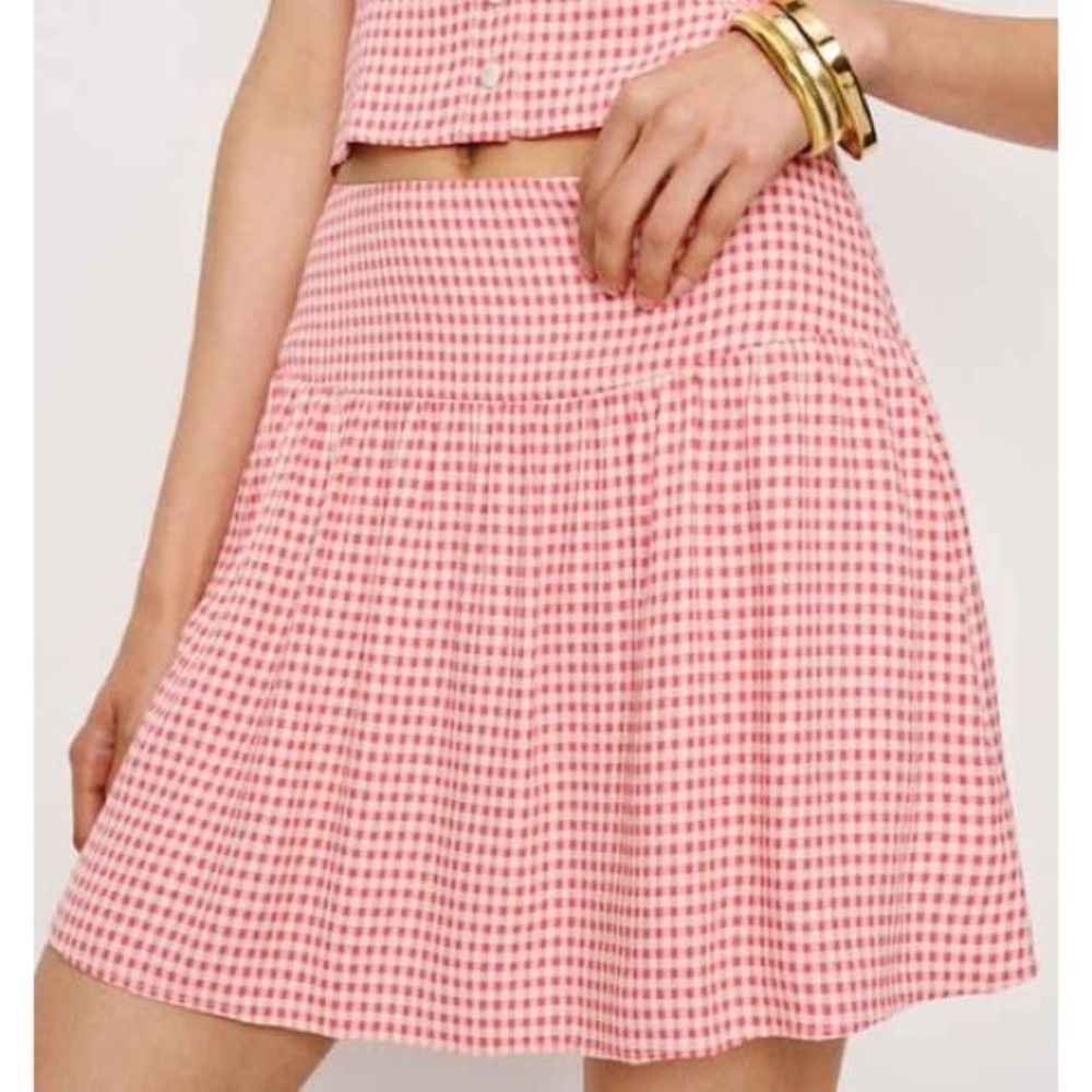 Reformation Dorothea Gingham Midi Skirt Red Size 4 Cottagecore Coastal